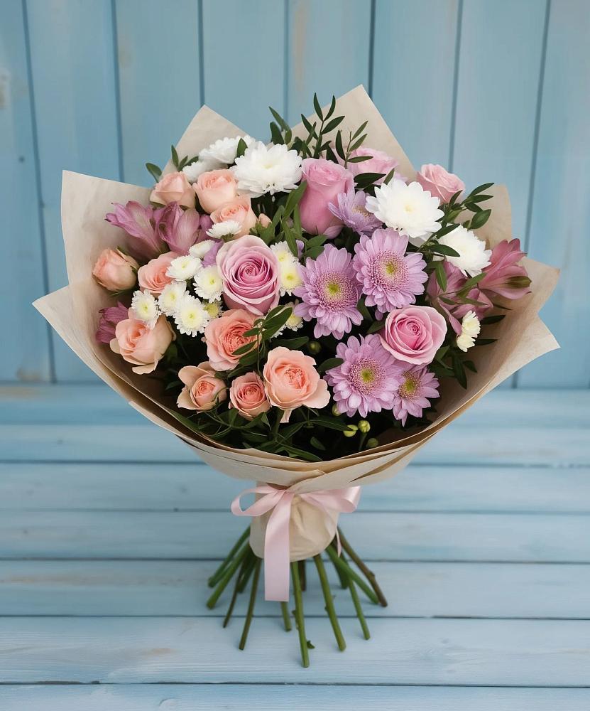 Букет цветов из: Хризантемы, Розы и Альстромерии в Сольвычегодске