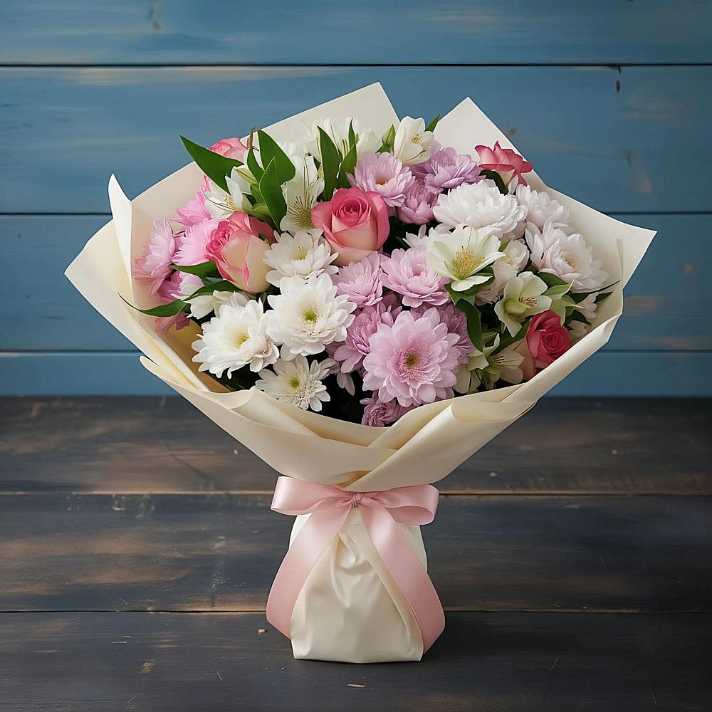 Букет цветов из: Хризантемы, Альстромерии и Розы в Сольвычегодске